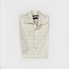 VTG ETON MENS DRESS SHIRT IVORY SMALL 15 NECK WINDOWPANE VGC 