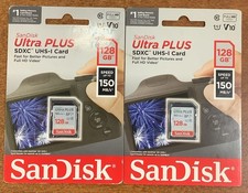 SanDisk Ultra Plus 128GB UHS-I U3 SDXC Memory Card - 2 New Sealed Cards
