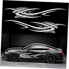 2Pcs 94.4'' Universal Flame Graphics Car Auto Body Side Sticker Style2 White