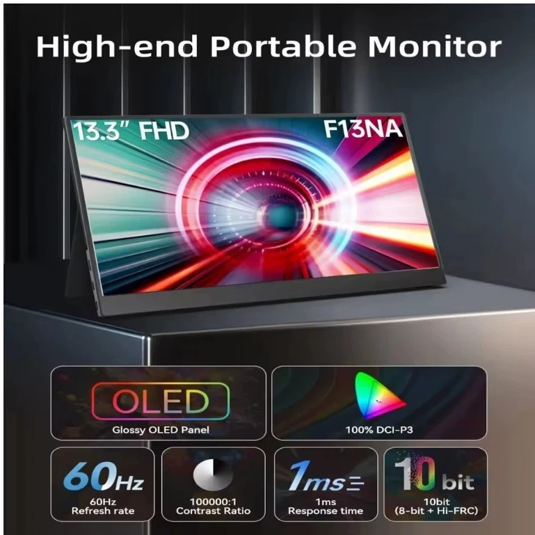 OLED 13.3" FHD Portable Monitor 1ms Response Time HDMI USB-C For Gaming PS5 Xbox - Image 3 of 4
