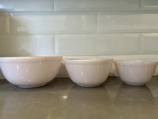 Set Of 3 Mosser Glass Crown Tuscan Pink Mixing Bowls Modern Maker Stamp “M”