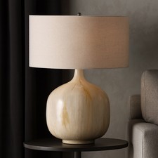 Modern Metal Base Table Lamp with Linen Shade - 28" Multi