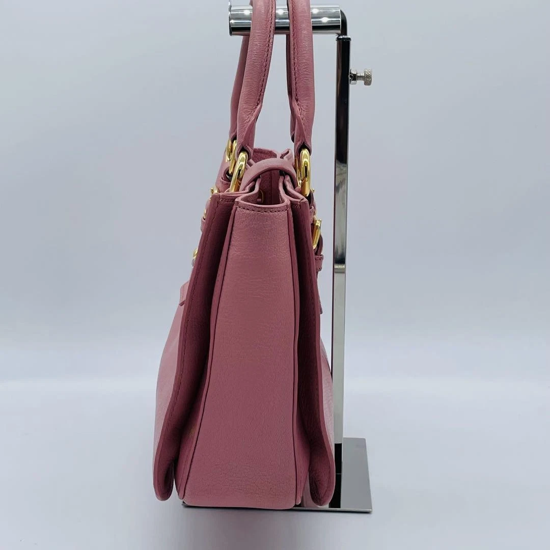 miu miu MADRAS borsa a mano pelle rosa oro ferramenta MMMc46