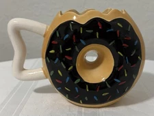 Big Mouth Jumbo Donut Coffee Mug 3D Ceramic Chocolate w /Colored Sprinkles 16oz
