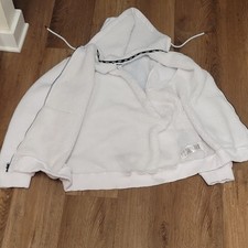 DKNY White Fleece Full Zip Hoodie Women's XL Hooded Long Sleeve Polyester