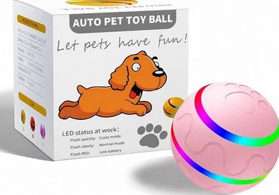 Interactive Dog/Cat Toy Ball With LED Lights USB Rechargeable Self Rolling Pink
