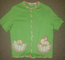 Vintage Breckenridge Petite Medium Lime Green w Embroidered Grapefruit Cover Up