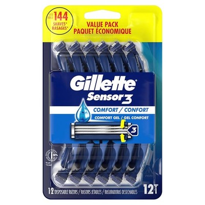 Gillette Sensor3 Comfort Mens Disposable Razors 12 Count Pack NEW