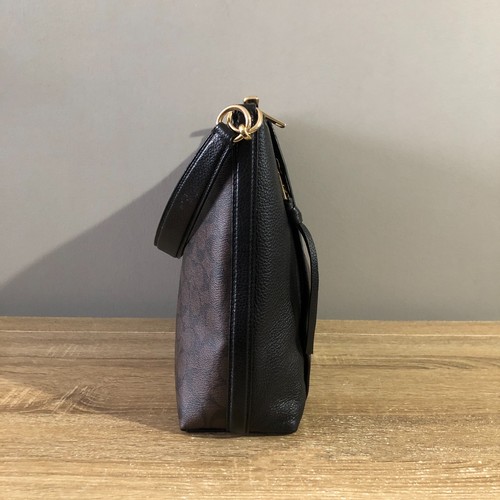 Bolso de hombro Coach Marlon Hobo en lona recubierta exclusiva marrón negro F79993 - Imagen 3 de 20