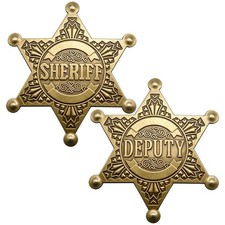 2 Pack Sheriff Deputy Badge, Metal Star Police Sheriff Badges Pin Brooch Western