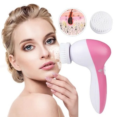 Waterproof Facial Cleansing Brush Face Spin Cleaning Brush Scrubber With 5 Brush