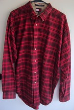 Vintage Tommy Hilfiger men's red plaid l/s cotton shirt XL EUC  