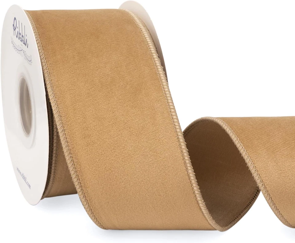 Cinta con cable de terciopelo azul polvoriento con cinta de Navidad Dupioni de 4 pulgadas para envoltura de regalo Foto 3 de 4