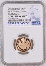 2022 Britain Sovereign Gold 7.9881g NGC PF 70 UC First Releases Platinum Jubilee