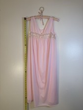 Vtg 1970s Kayser Nightgown Small Pink Nylon Tricot Lace Trim Empire Waist USA
