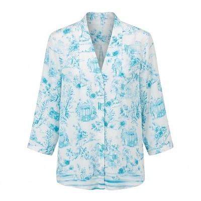 NEW Investments Woman 3X Caroline Blue White Toile Scenic V-Neck Blouse