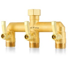 Full - Flow Brass Hose Faucet Adapter, Heavy Duty 3 - Way Garden Hose Splitte...
