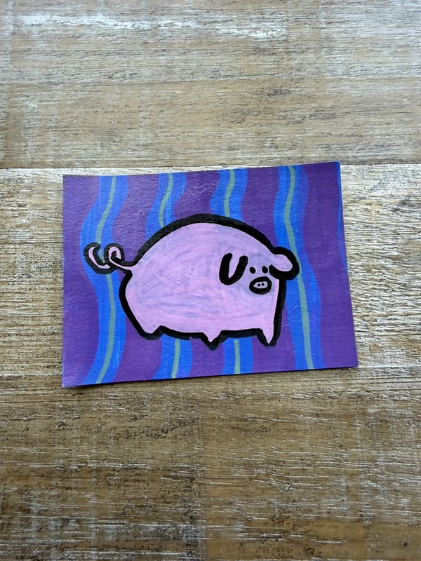 Original ACEO Acrylic Mini Painting 2.5x3.5 Cute Little Piggy Farm Animal