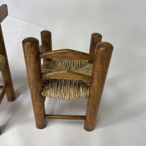 Handmade Vintage Wooden Rattan Woven High Chair And Chair Dollhouse Furniture - Picture 10 of 15