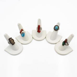 Southwest Signed Sterling Turquoise Red Coral Jasper Rings Lot of 5 #S4554 2