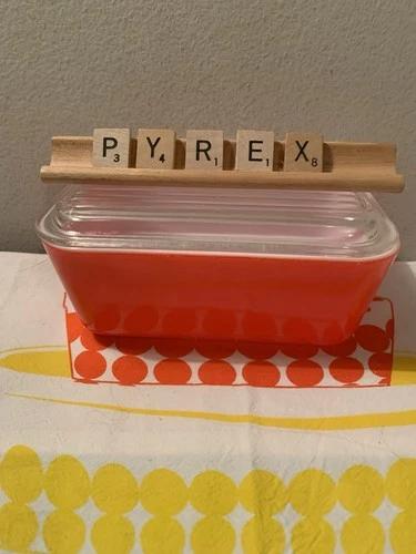 Vtg Pyrex FRIENDSHIP RED Baking  502 Dish + Ribbed Lid 1971-74