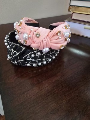 Women's Headband Set Of 2 Black And Pink