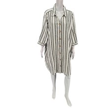 Denim Co Womens Printed Beach Button Front Linen Viscose Dress 2X Plus Size