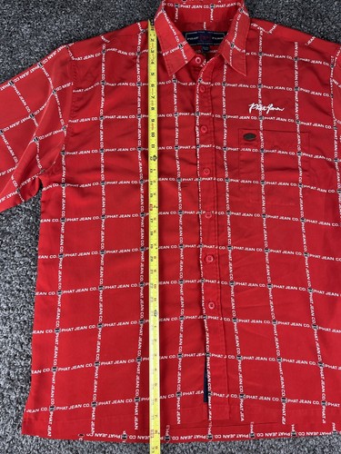 Camicia Phat Farm manica corta con bottoni taglia XL Phat Jean scritta tutto rosso - Foto 7 di 8