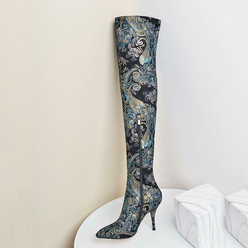 Vintage Womens Folk Floral Knee High 