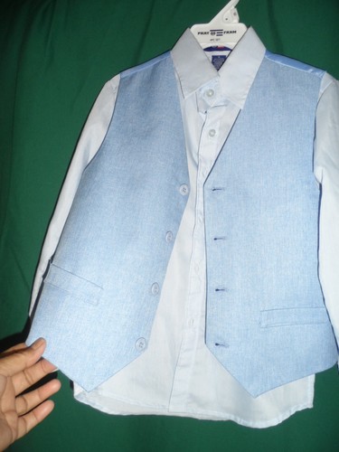 Phat Farm Cotton Blend Blue Shirt Pants Vest Formal Boys 3 Pcs Outfit Size 6 - Picture 3 of 5