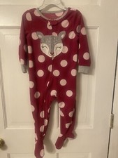 Carters Fleece Footie Pajamas Girls Size 24 Months Deer Polka Dot Pjs Pink