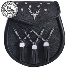 Black Stag Head Leather Kilt Sporran Scottish Vintage Highland Sporran
