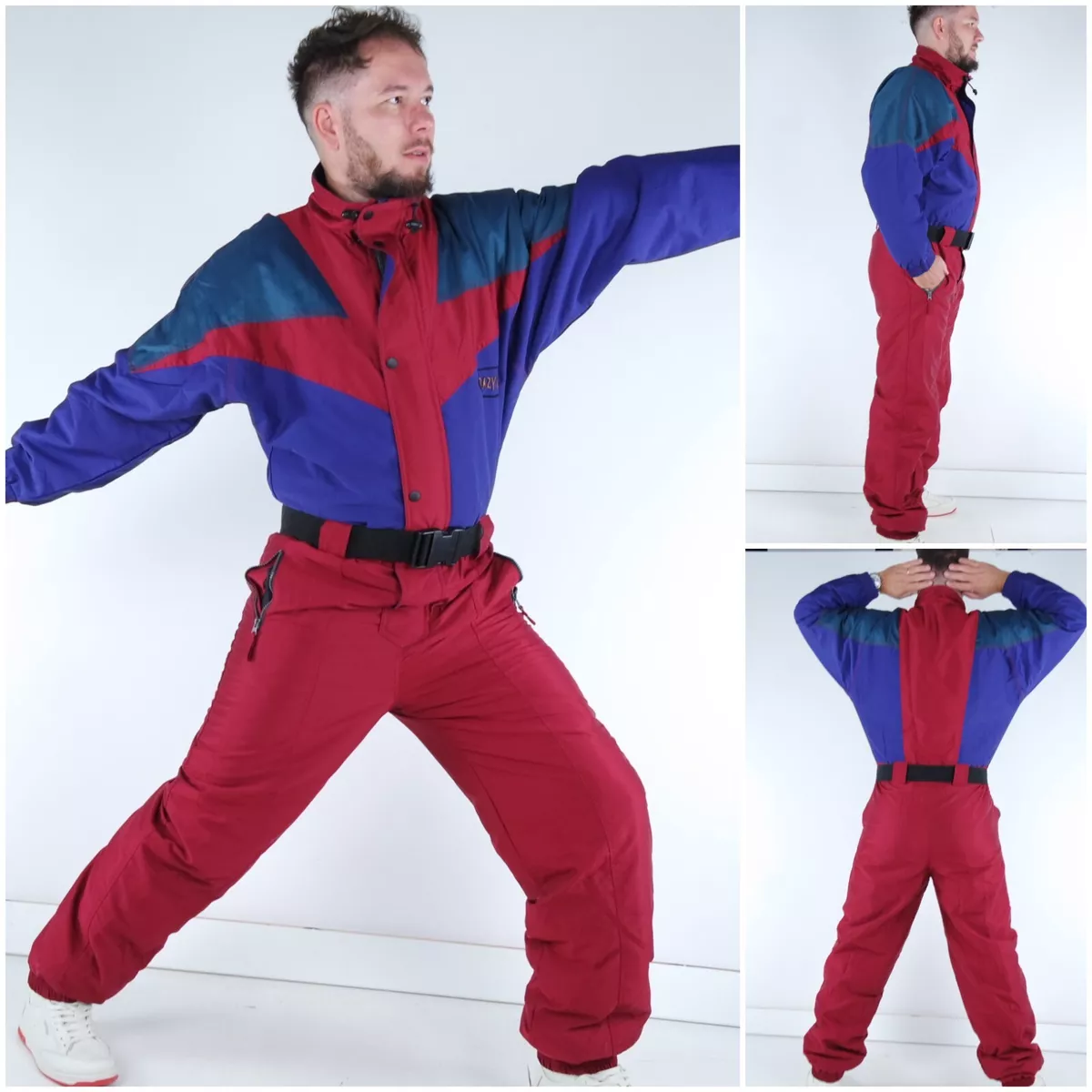 Mens Ski Suit Medium Size Vintage CRAZY WAVE One Piece Snowboarding Snowsuit