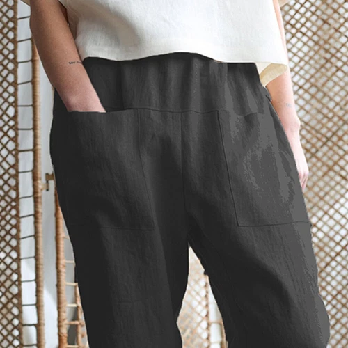 Summer Women's Loose Casual Beach Capri Cropped Pants Joggers Trousers Pockets - Picture 5 of 17