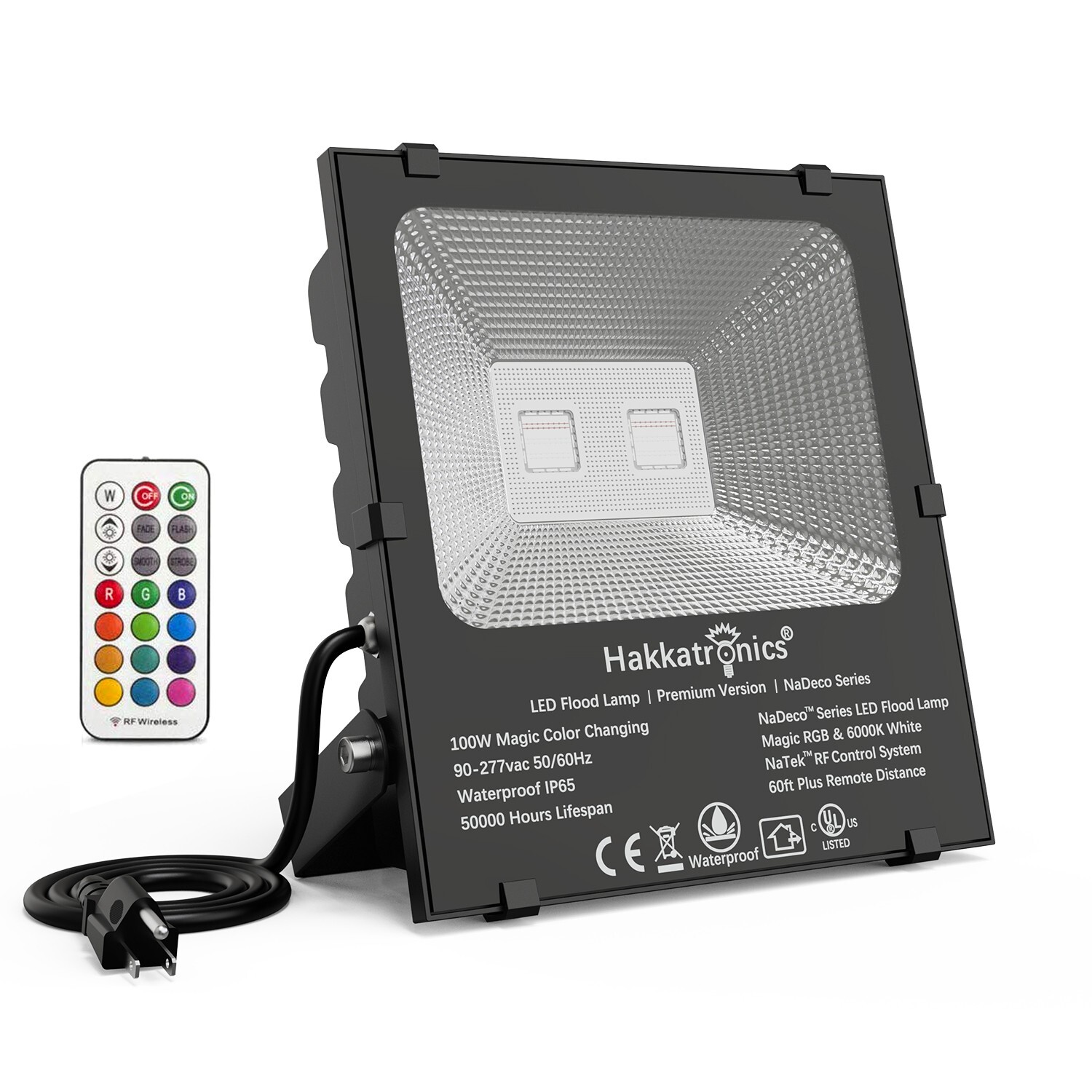 100W RGBW LED Floodlight - 120V Plug and Play - IP65 Outdoor Waterproof