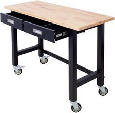 48" Rolling Work Bench, Workbench with Drawers Storage, Heavy Duty Bamboo Wood