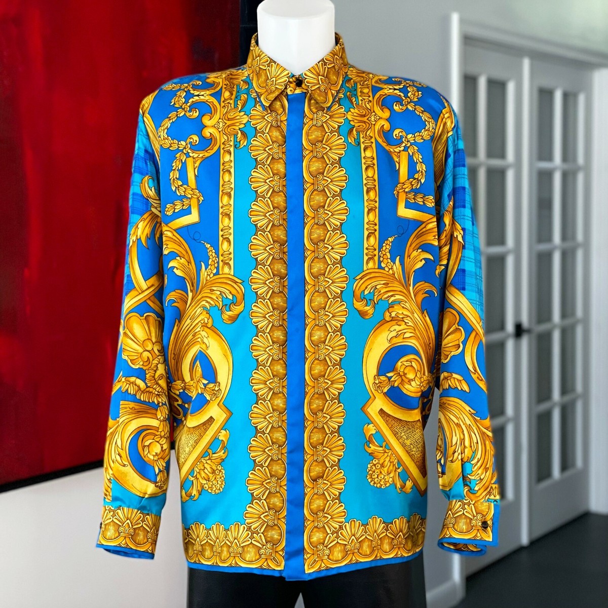 GIANNI VERSACE ISTANTE silk shirt Barocco & plaid print size