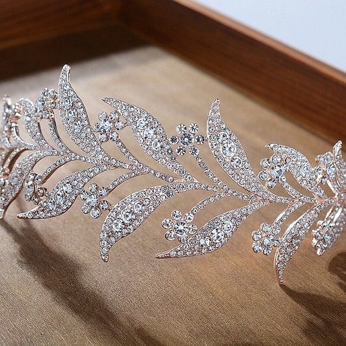 4.5cm Wide Leaves Crystal Wedding Bridal Queen Princess Prom Tiara Crown Adult - Picture 16 of 16