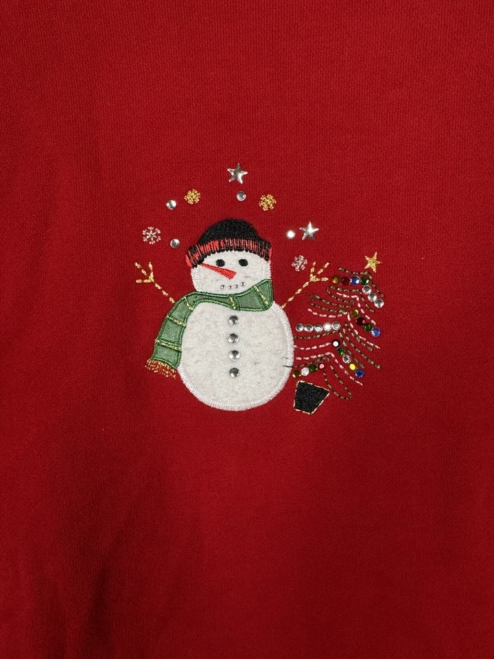 Suéter Vintage Clásico Elementos Navidad Mujer Talla XL Rojo Muñeco de Nieve Foto 2 de 4