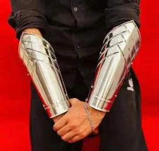 Medieval Silver Arm Guard Armor Bracers Wrist Set Armor Adult Halloween a Gift