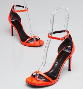 795-YVES-SAINT-LAURENT-Neon-Orange-Patent-Leather-Jane-Sandal-Heel-Size-7-37