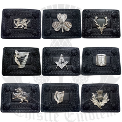 Herren Scottish Kilt Gürtelschnalle verschiedene Designs tiefschwarze Oberfläche 4 Kuppelschnallen