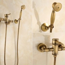 Bamboo Style Antique Brass Wall Tub Tap Hand Held Shower Mixer Faucet Set 2tf400