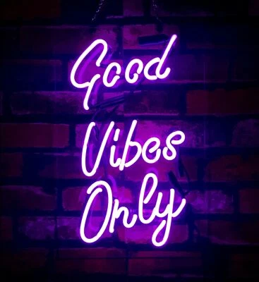 Good Vibes Only Purple Acrylic 14" Neon Light Sign Lamp Bedroom Wall Decor Glass