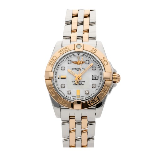 Breitling Galactic Quartz Steel Rose Gold Diamond Bracelet Wat...