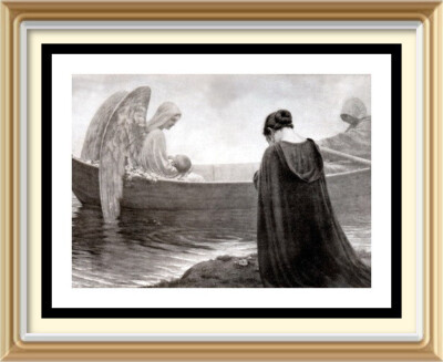 Einzigartiges Wandbild LORD LEIGHTON präraffaelitischer Druck Todesengel INS UNBEKANNTE LAND