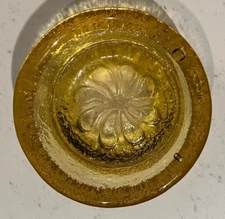 VTG BLENKO? RETRO JOEL MYERS FLOWER YELLOW GLASS ASHTRAY/TRINKET, 1970'S MCM