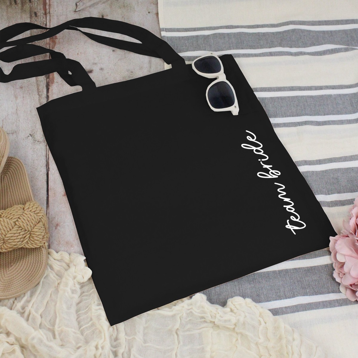 Team Bride Tote Bags Black White Cotton Hen Party Goody Bags