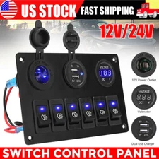 6 Gang Rocker Switch Panel Circuit Breaker LED Waterproof for RV Car Boat Marine