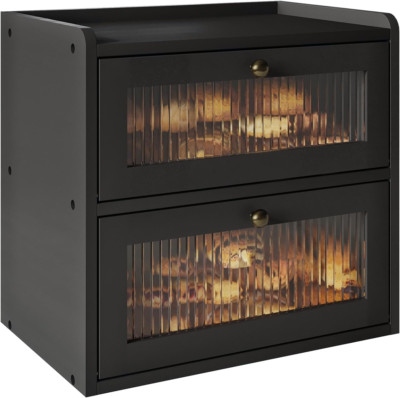 Stylish Double Layer Bread Box with Acrylic Window for Kitchen Counter, Black